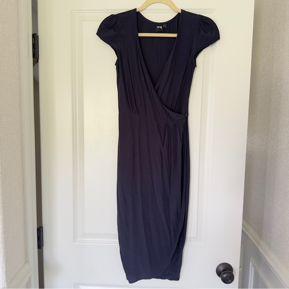 ASOS Navy Midi Dress with Cap Sleeves Women's Dress Size 0